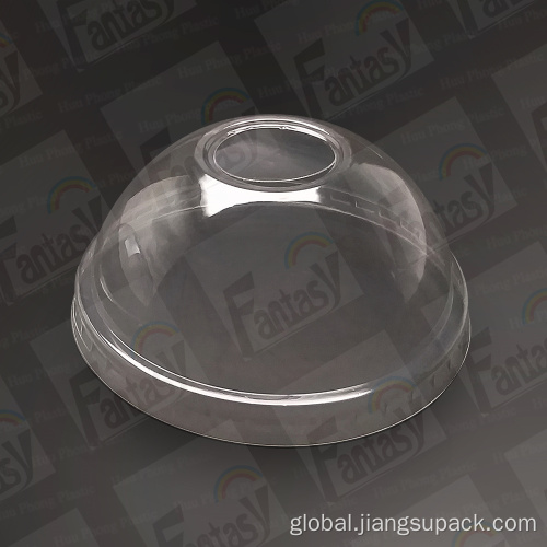 China disposable transparent PET plastic flat cap for cup Manufactory